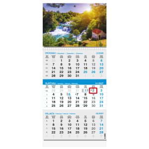 Kalendar zidni 3-djelni poslovni sivo-plavi s fotografijom